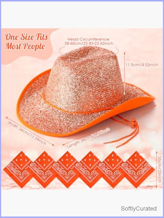6 Sparkly Cowboy Hats with Bandanas Adjustable Western Party Set main image 5